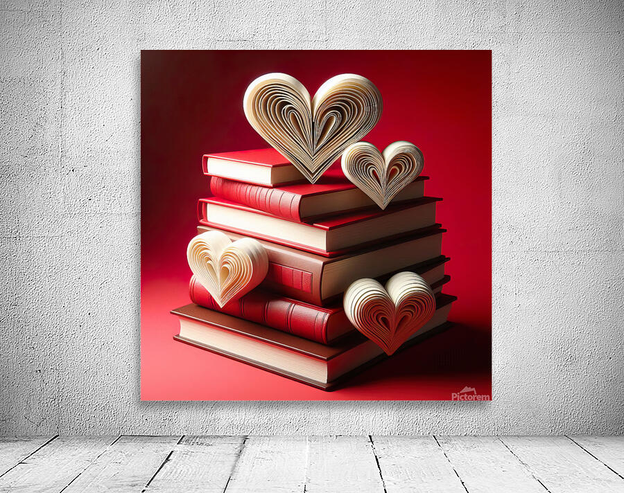 93 Heart Shaped Book Stack on Red Wall Preview