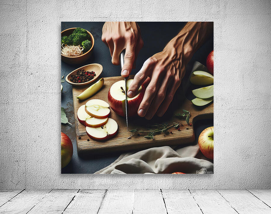 145 Cropped picture of hands cutting apple on cut Wall Preview