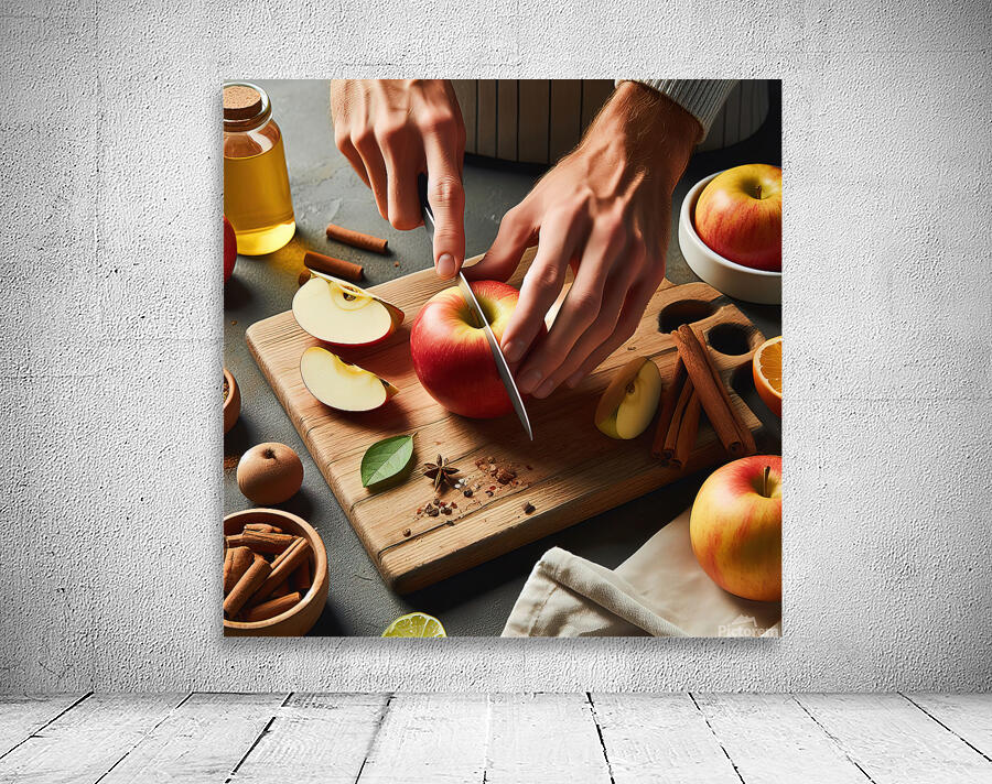 142 Cropped picture of hands cutting apple on cut Wall Preview