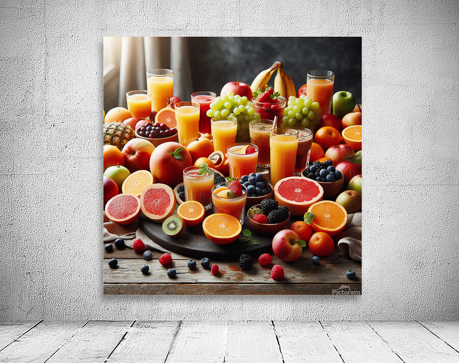 100 A table covered with glasses of juice and ass Wall Preview