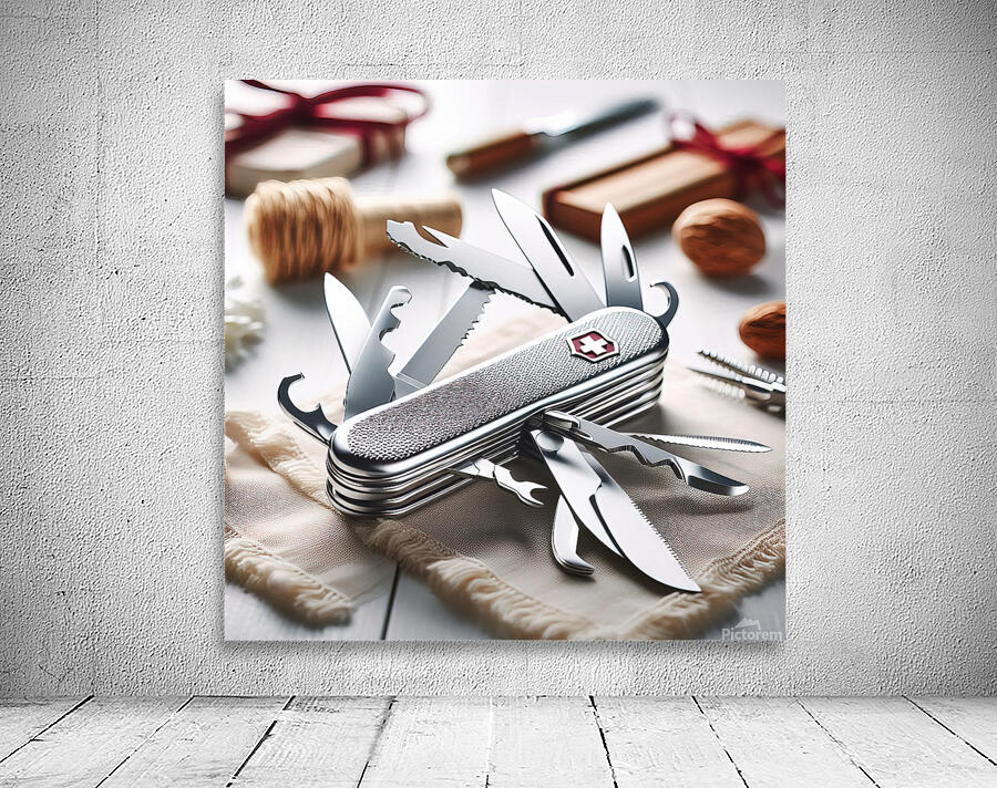170 Swiss army knife on white table Wall Preview