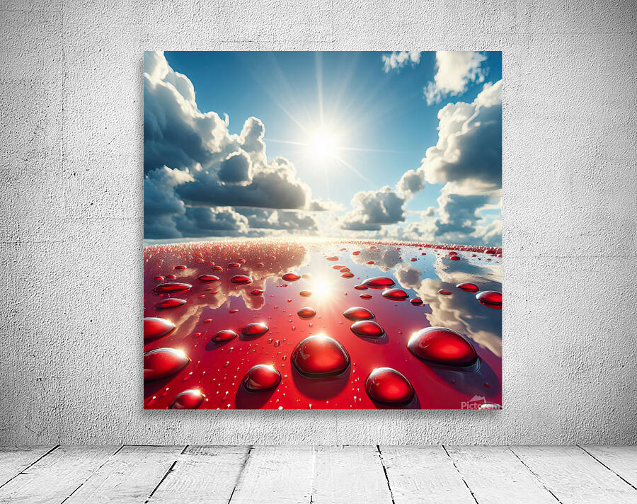 284 drops on red surface Wall Preview