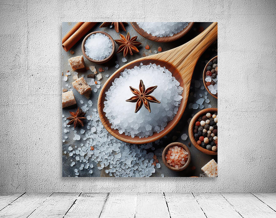 320 Sea ​​salt in wooden spoon top view Wall Preview