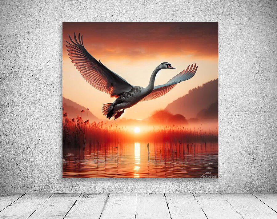 422 A grey swan Flying Through the Air With Its W Wall Preview