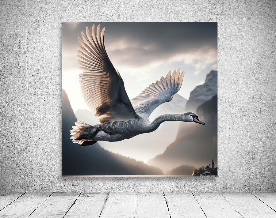 424 A grey swan Flying Through the Air With Its W Wall Preview