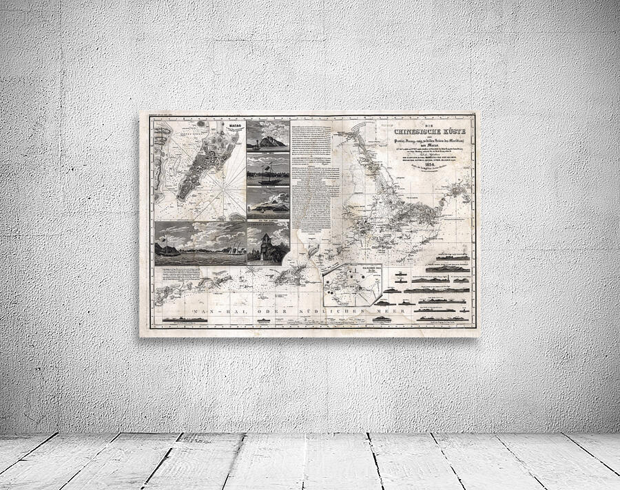 5328 Map of Macao Hong Kong and Pearl River Estua by artvi Wall Art