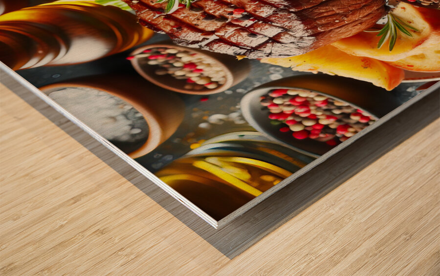 Beef fillet with vegetable garnish 5 Wood print