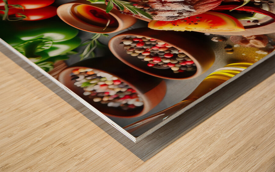 Beef fillet with vegetable garnish 4 Wood print