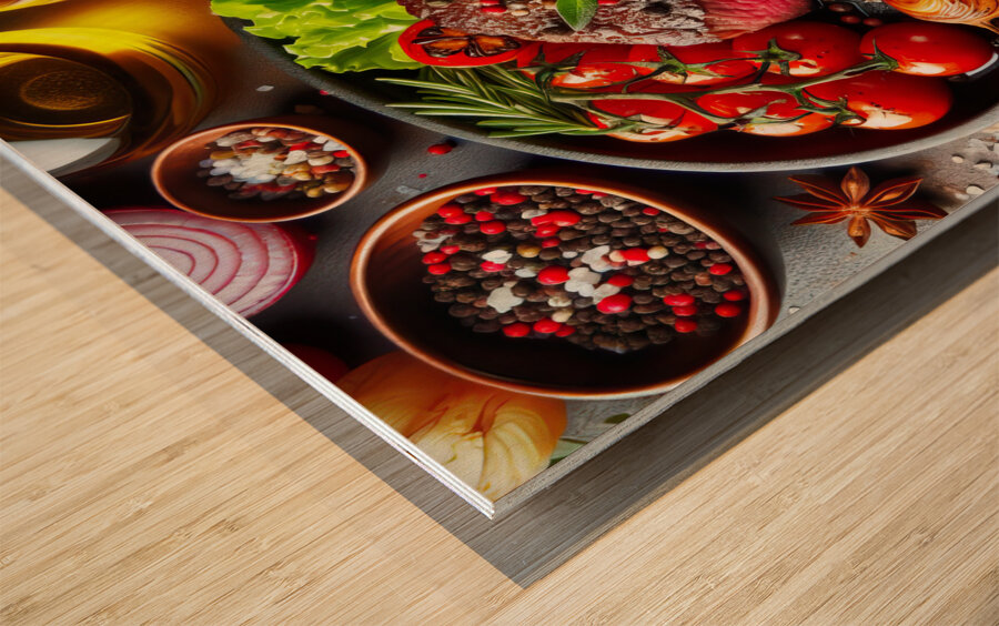 Beef fillet with vegetable garnish 1 Wood print