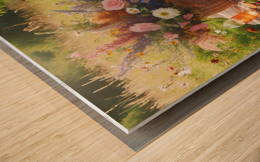 picnic basket in the countryside 1 Wood print