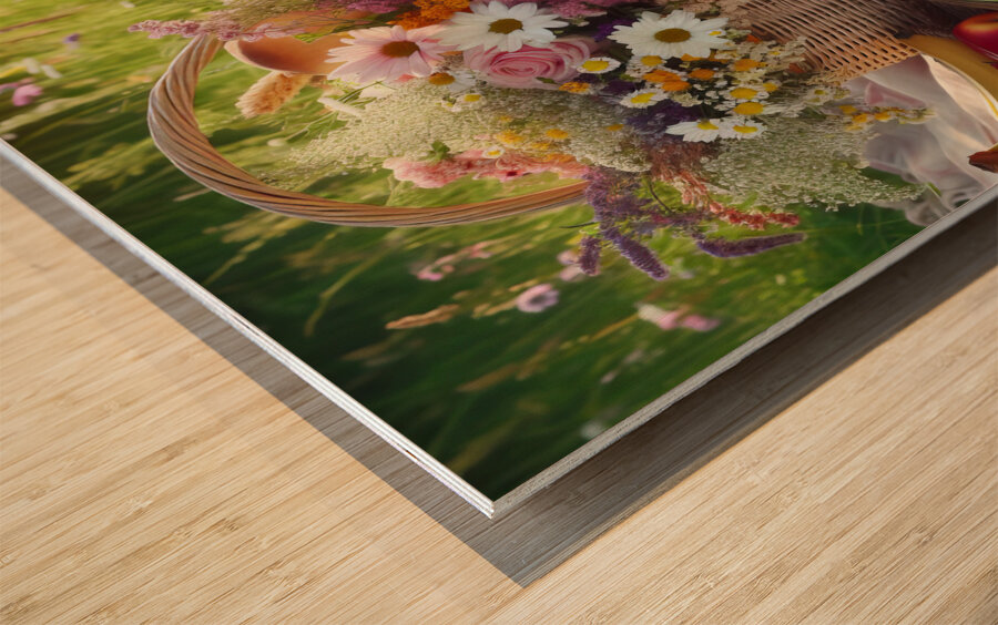 picnic basket in the countryside 8 Wood print