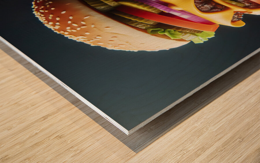 Hamburger french fries and drink on white 15 Wood print