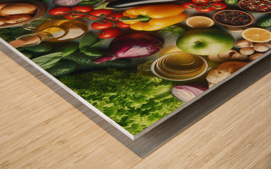 Health food for fitness concept with fruit vegeta 1714505635.5503 Wood print