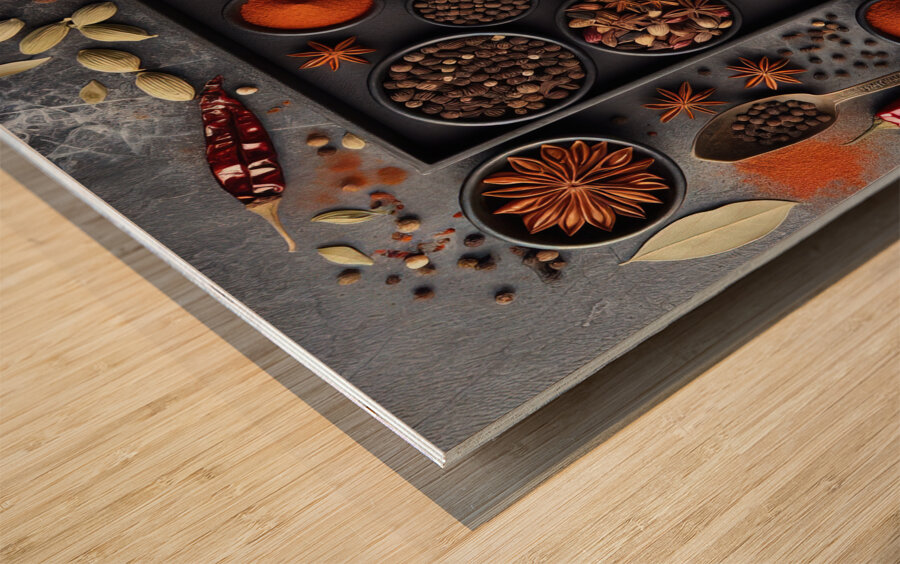 Spices on black background 3 Wood print