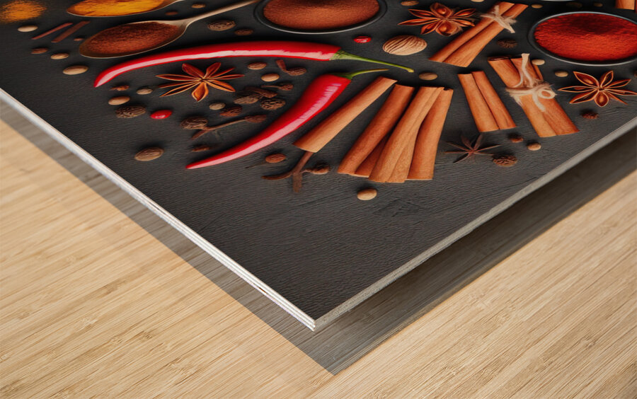 Spices on black background 1 Wood print