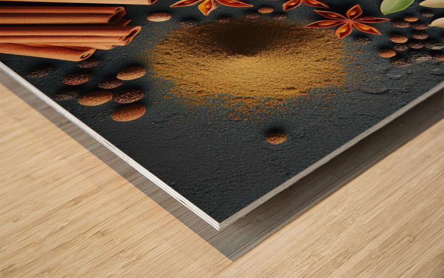 Spices on black background 4 Wood print