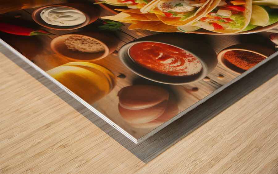 Delicious tacos on a plate placed on wooden table 1714682781.6397 Wood print