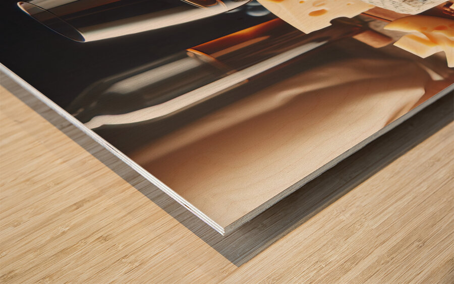 Cheese wine grapes on food composition in dark ke 1714825964.6358 Wood print