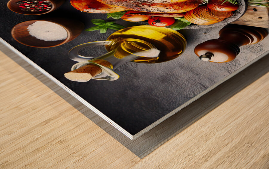 Roasted chicken on wooden board 11 Wood print