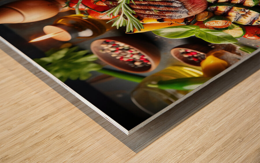 Succulent and juicy portions of grilled steak ser 1715096750.6025 Wood print