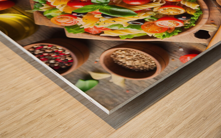 Italian pasta salad on wooden board 8 Wood print