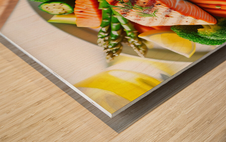 Norwegian salmon salmon with vegetables salmon wi Wood print
