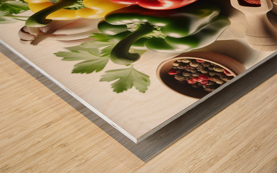 Colorful bell peppers 4 Wood print