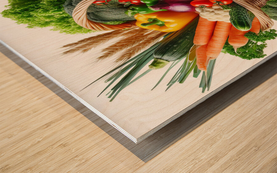 Basket with various fresh vegetables 6 Wood print
