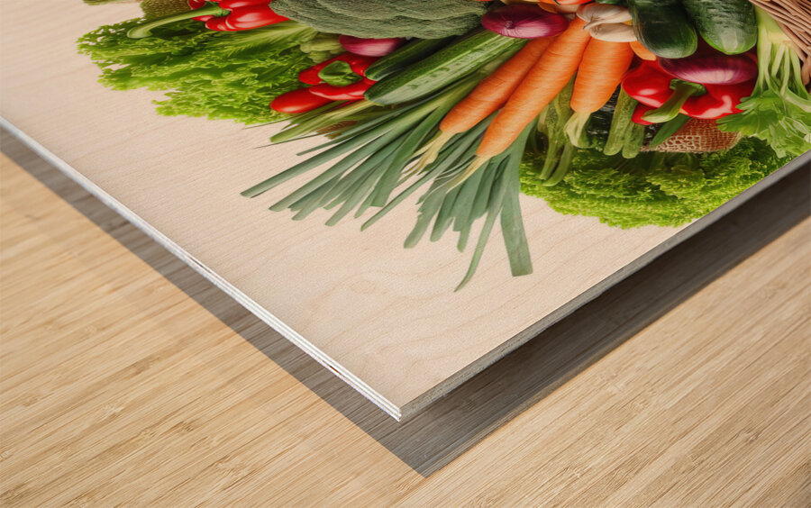 Basket with various fresh vegetables 5 Wood print