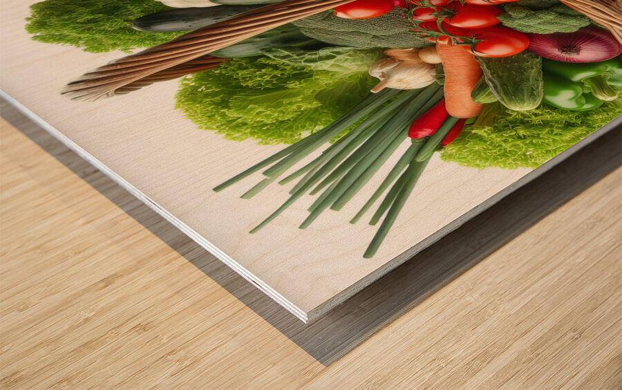 Basket with various fresh vegetables 2 Wood print