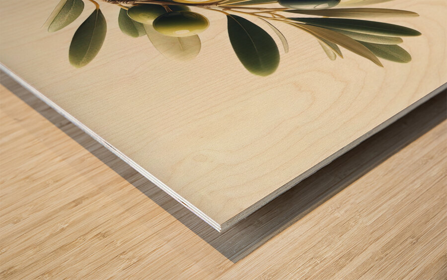 Olive oil on branch food 7 Wood print