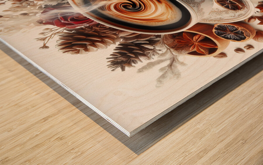 steaming coffee food 25 Wood print