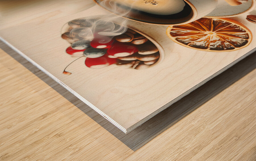 steaming coffee food 13 Wood print