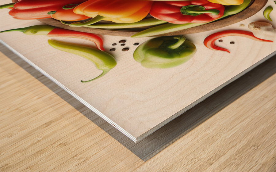 Red green yellow peppers food 29 Wood print