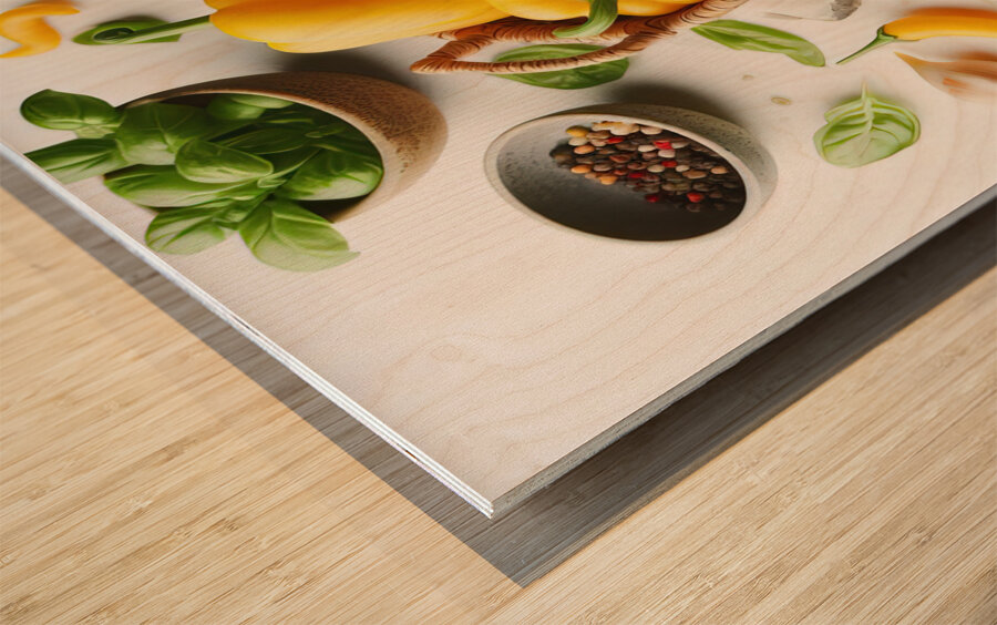 Red green yellow peppers food 15 Wood print