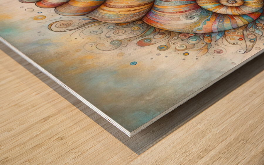 288 Mixed madia painting of a whimsical sea shell 1716491147.4485 Wood print