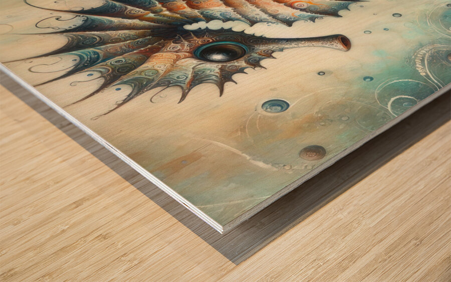 292 Mixed media painting of a whimsical seahorse. Wood print