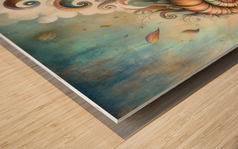 308 Mixed madia painting of a whimsical sea shell Wood print