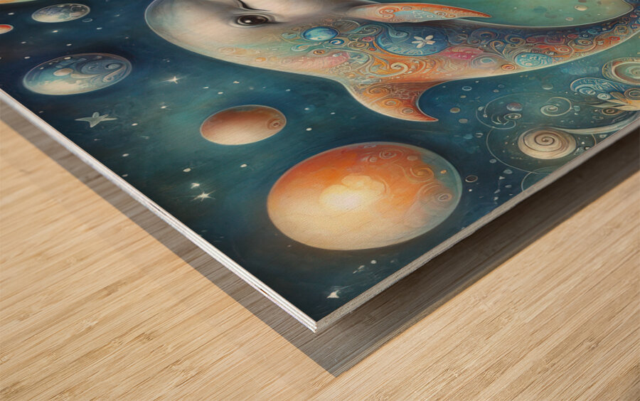 371 Mixed media painting of a whimsical dolphin.j Wood print