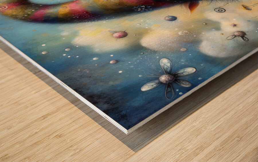 399 Mixed media painting of a whimsical nome Wood print