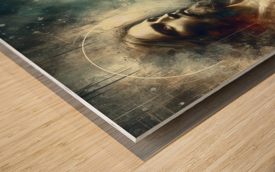 31 Portrait of Jesus Christ on abstract grunge ba Wood print