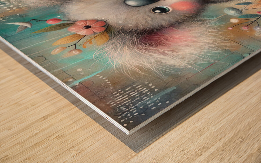 57 Mixed media painting of a whimsical koala Wood print