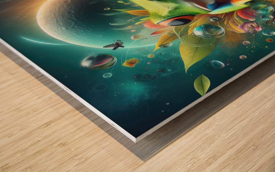 124 Creative natural background with a green frog Wood print