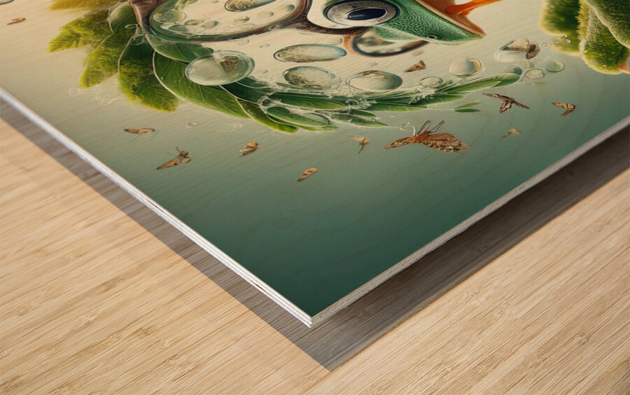 119 Creative natural background with a green frog Wood print