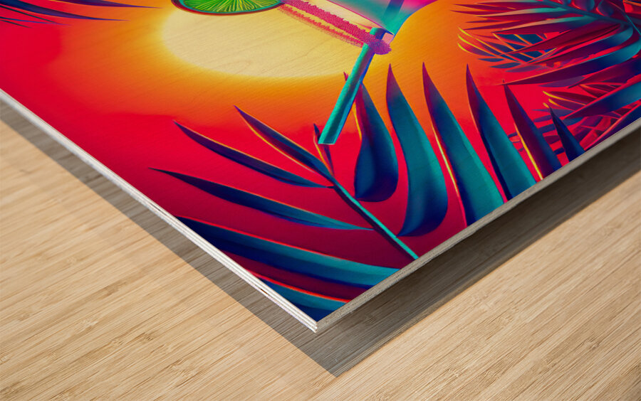 135 Creative food template. Daiquiri cocktail wit Wood print