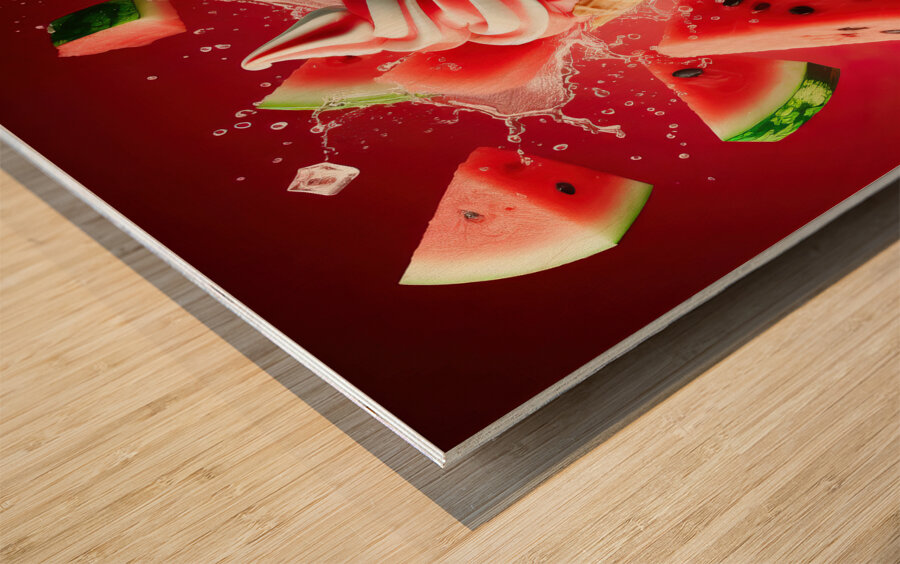 Strawberry ice cream chocolate vanilla various ic 1717277198.7794 Wood print