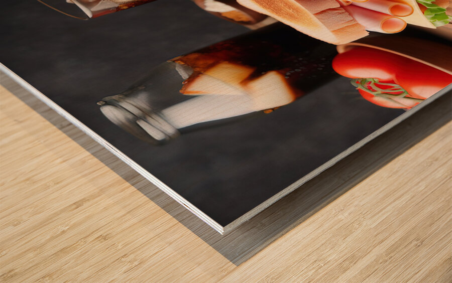 34 Sandwich bread tomato lettuce and yellow chees Wood print