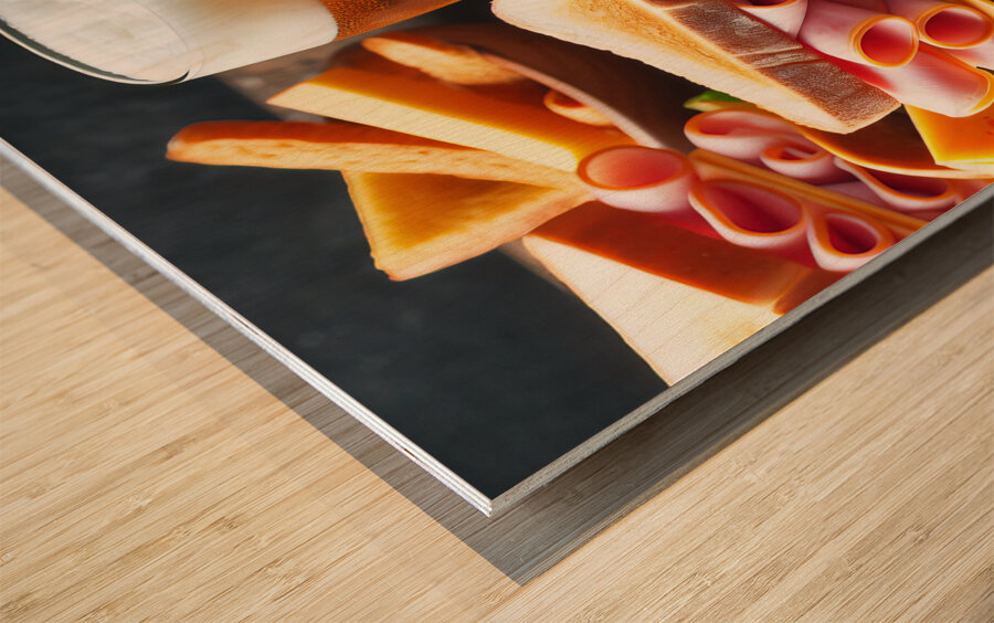 18 Sandwich bread tomato lettuce and yellow chees Wood print