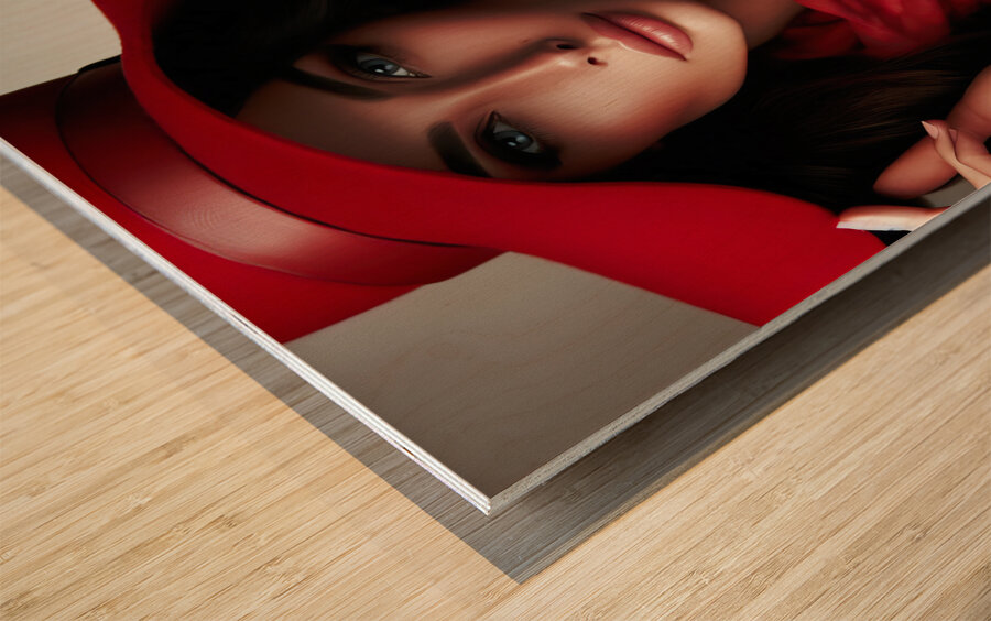 56 Elegant Woman in Red Hat and Scarf Wood print