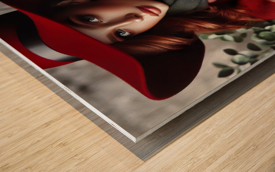 53 Elegant Woman in Red Hat and Scarf Wood print